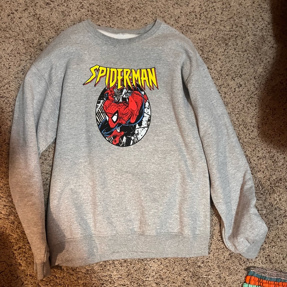 NWOT Marvel Spider-Man Gray Crewneck Sweater